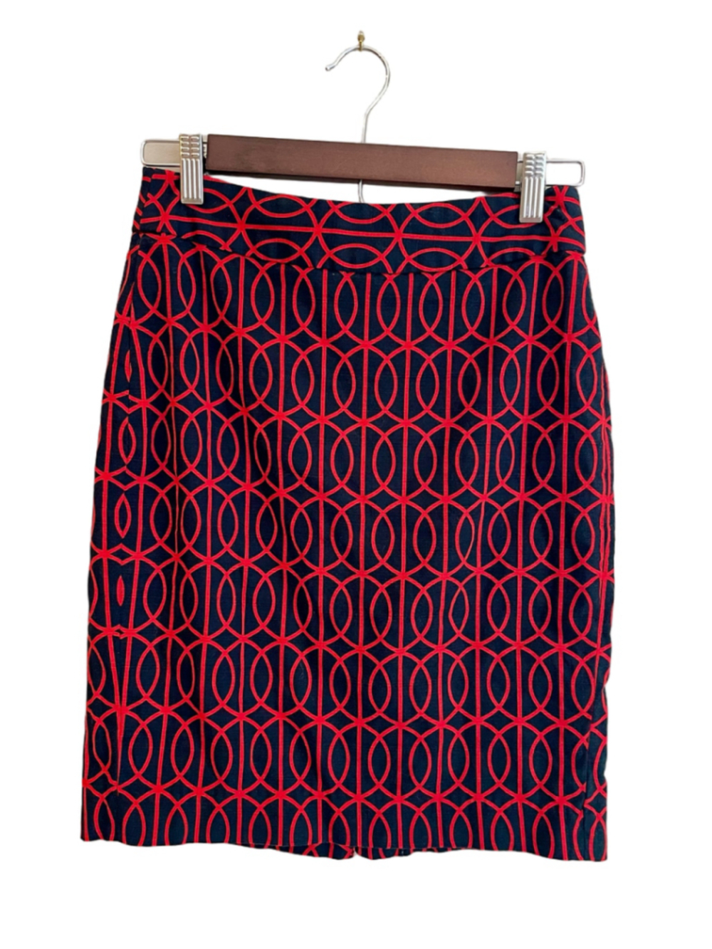 Banana Republic 0P Navy Red Geometric Print Pencil Skirt Lined Petite Career